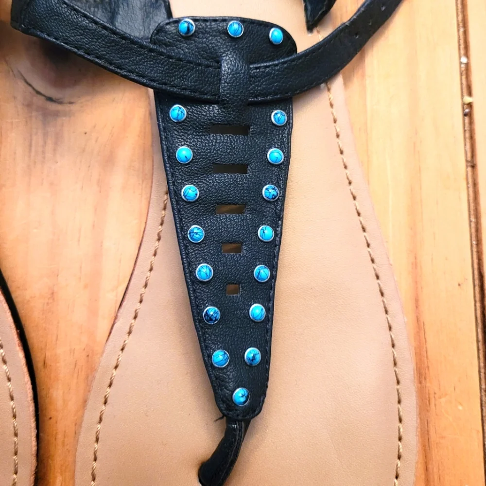 Charlotte Russe Black Sandals with Turquoise Studs